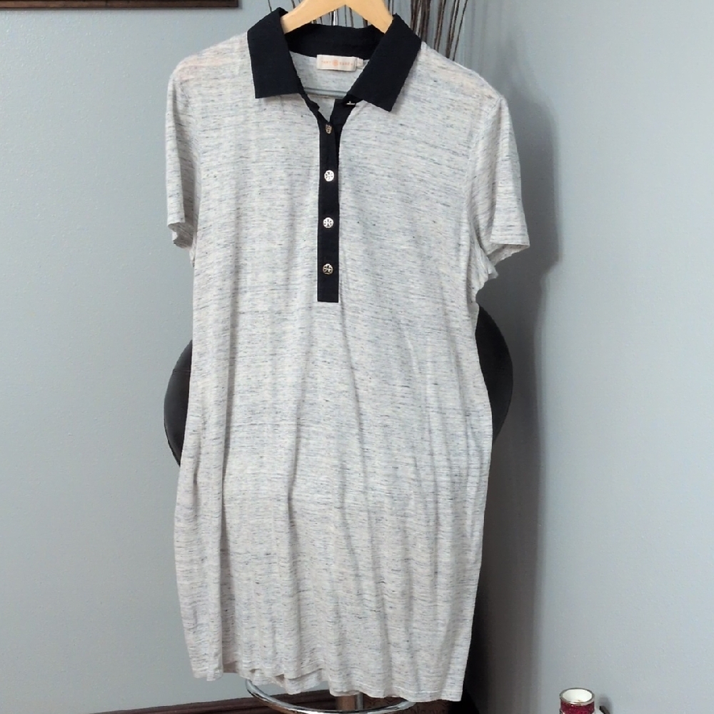 Tory Burch Space Dyed Black and White Polo Dress